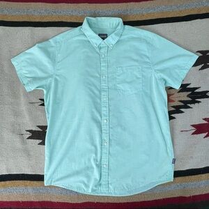 Patagonia Short Sleeve Button Up Shirt Organic Cotton XL Teal Blue Green OCBD
